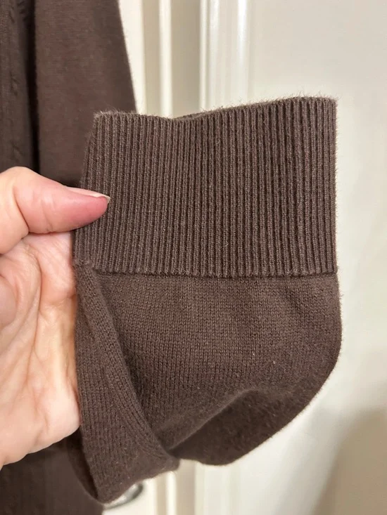 Kim Rogers Chocolate Brown Cotton Cable Knit Button Shoulder Crewneck Sweater L - Picture 9 of 15